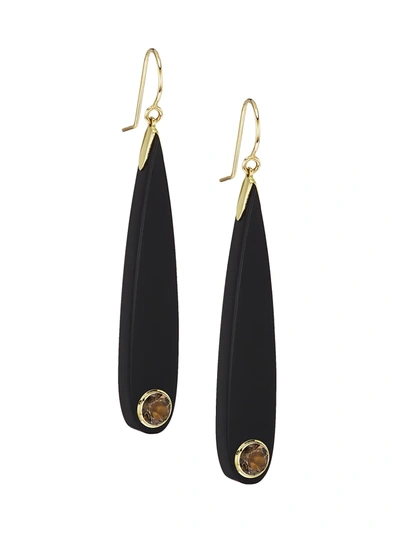 Shop Mark Davis Women's 18k Yellow Gold, Vintage Bakelite & Smoky Quartz Drop Earrings In Black