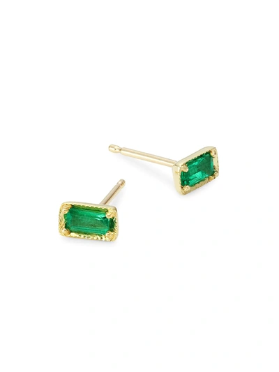 Shop Ila Leone 14k Yellow Gold & Emerald Stud Earrings In Green