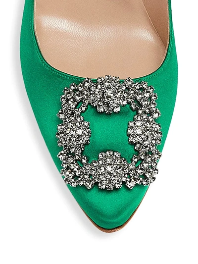 Shop Manolo Blahnik Hangisi 105 Embellished Satin Pumps In Green