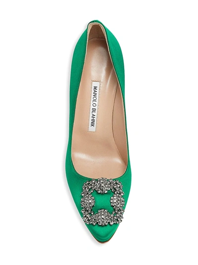 Shop Manolo Blahnik Hangisi 105 Embellished Satin Pumps In Green