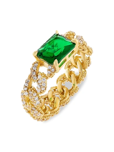 Shop Adinas Jewels 14k Gold-plated & Cubic Zirconia Curb Chain Ring In Green