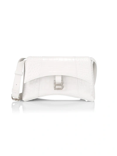 Shop Balenciaga Women's Hour Soft Croc-embossed Leather Shoulder Bag In White