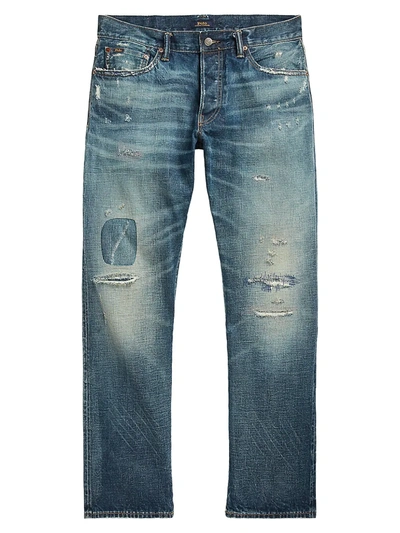 Men's Classic-fit Distressed Selvedge Jeans In Russelwood
