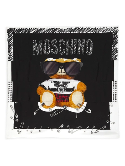 Shop Moschino Women's Teddy Bear-print Silk Square Scarf In Black Multi