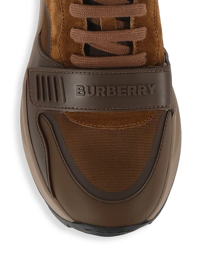 Shop Burberry Men's Ramsey Check Low-top Sneakers In Dark Mocha