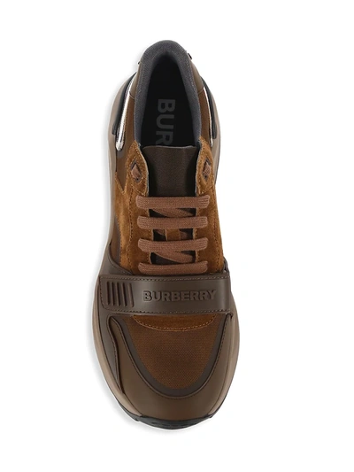 Shop Burberry Men's Ramsey Check Low-top Sneakers In Dark Mocha