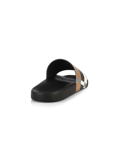 Shop Burberry Furley Check Pool Slides In Camel Check
