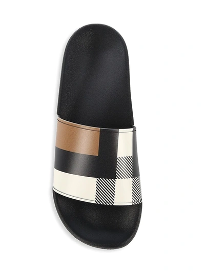 Shop Burberry Furley Check Pool Slides In Camel Check