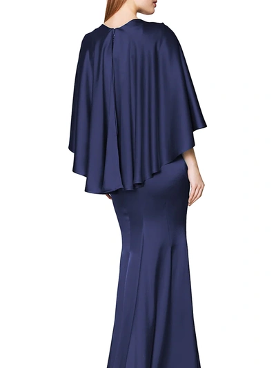 Shop Talbot Runhof Women's Satin Capelet Gown In Midnight Blue
