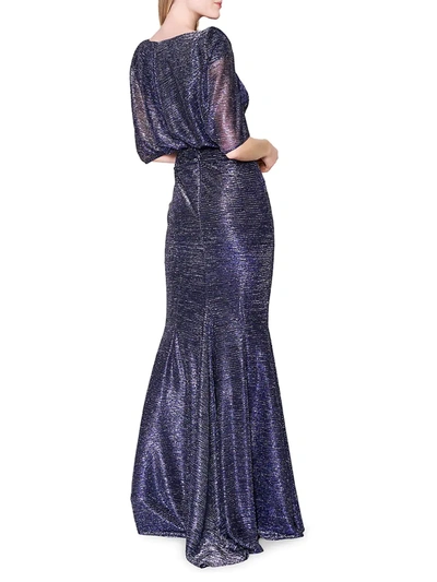 Shop Talbot Runhof Metallic Plissé Gown In Stardust Royal Blue