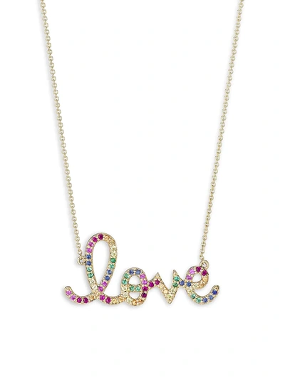 Shop Sydney Evan Women's 14k Yellow Gold & Multi-stone Rainbow 'love' Pendant Necklace