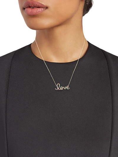Shop Sydney Evan Women's 14k Yellow Gold & Multi-stone Rainbow 'love' Pendant Necklace