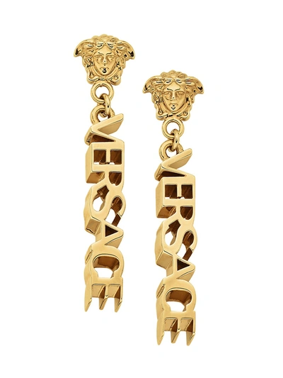 Shop Versace Women's "" Goldtone Drop Earrings In  Gold