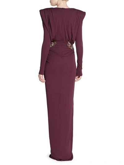 Shop Zuhair Murad Jersey Deep V-neck Embroidered Gown In Potent Purple