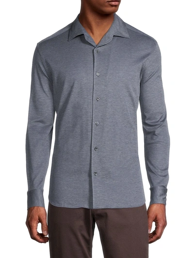 Shop Corneliani Men's Knit Long-sleeve Button-down Shirt In Navy