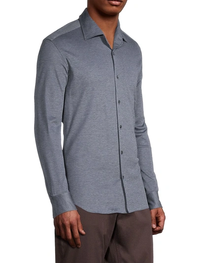 Shop Corneliani Men's Knit Long-sleeve Button-down Shirt In Navy