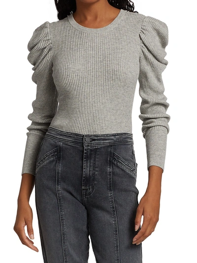 Shop 7 For All Mankind Women's Rib-knit Puff Shoulder Sweater In Grey