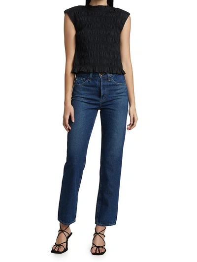 Shop Ag Alexxis High-rise Straight-leg Jeans In Dark Blue