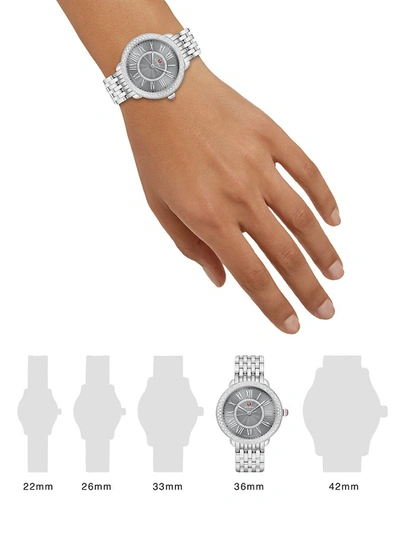 Shop Michele Serein Stainless Steel & Diamond Bracelet Watch In Silver