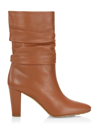 Shop Manolo Blahnik Women's Calasso 90mm Ruched Leather Boots In Brown