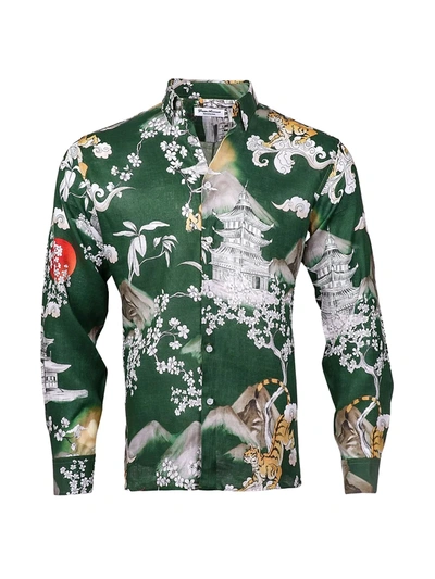 Shop Giuseppe Annunziata Japan Tiger Print Button-down Shirt In Green