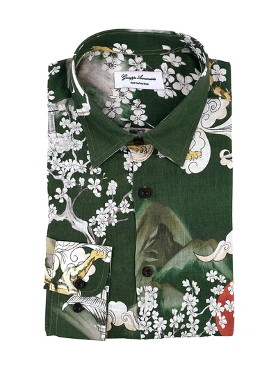 Shop Giuseppe Annunziata Japan Tiger Print Button-down Shirt In Green