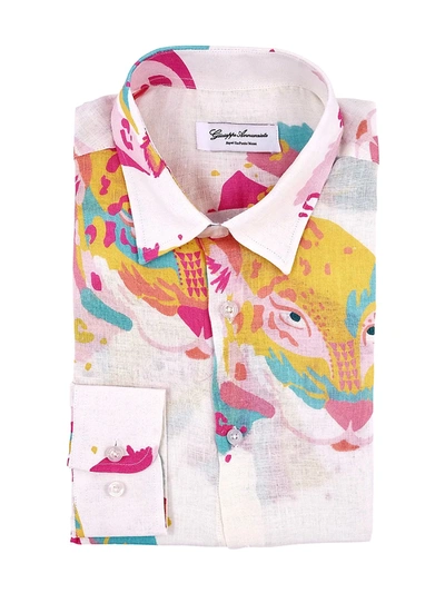 Shop Giuseppe Annunziata Men's Panther Print Long-sleeve Shirt In Pink