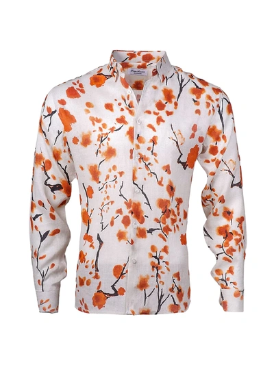 Shop Giuseppe Annunziata Men's Cherry Blossom Print Long-sleeve Shirt In Orange