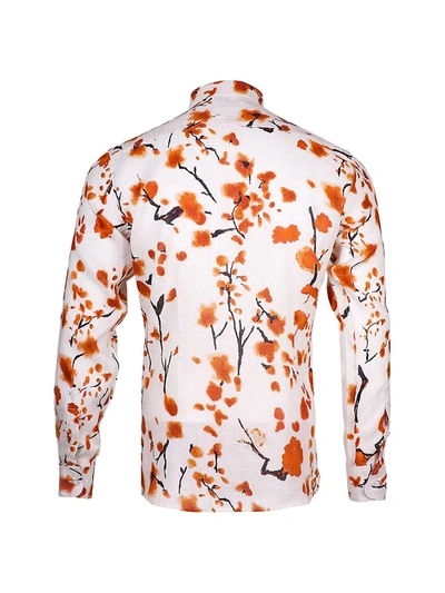 Shop Giuseppe Annunziata Men's Cherry Blossom Print Long-sleeve Shirt In Orange