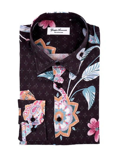 Shop Giuseppe Annunziata Men's Mandala Tiger Print Long-sleeve Button-down Shirt In Black