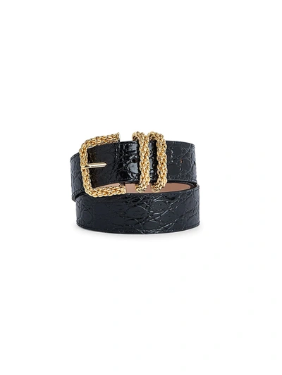 Shop By Far Women's Katina Circular Croc-embossed Leather Belt In Black
