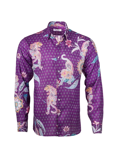 Shop Giuseppe Annunziata Men's Mandala Tiger Print Long-sleeve Shirt In Purple