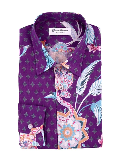 Shop Giuseppe Annunziata Men's Mandala Tiger Print Long-sleeve Shirt In Purple