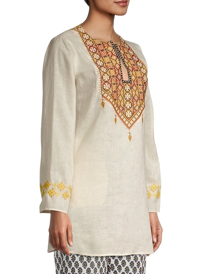 Tory Burch Embroidered Linen Tunic Dress In French Cream | ModeSens