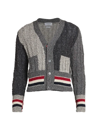 Shop Thom Browne Fun Mix Wool-mohair Tweed Cardigan In Grey Multi