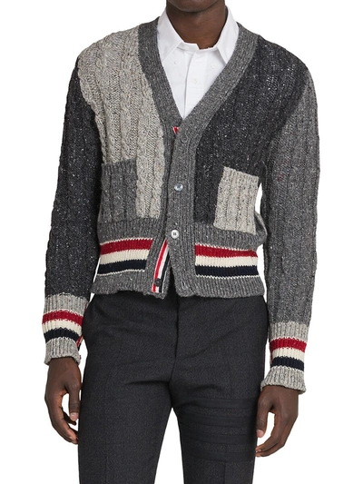 Shop Thom Browne Fun Mix Wool-mohair Tweed Cardigan In Grey Multi