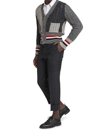 Shop Thom Browne Fun Mix Wool-mohair Tweed Cardigan In Grey Multi
