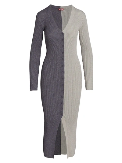 Shop Staud Women's Shoko Colorblock Body-con Sweaterdress In Heather Grey Charcoal