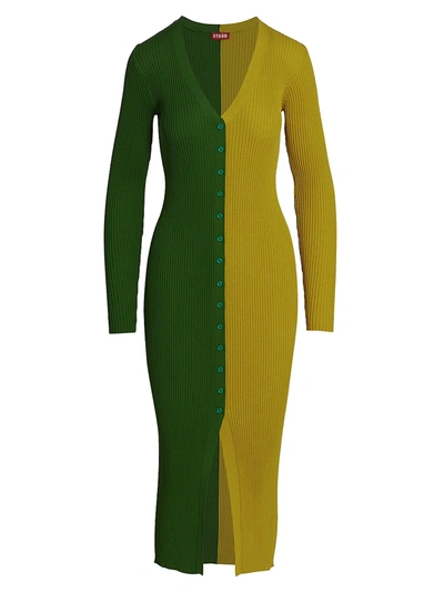 Shop Staud Women's Shoko Colorblock Body-con Sweaterdress In Emerald Chartreuse