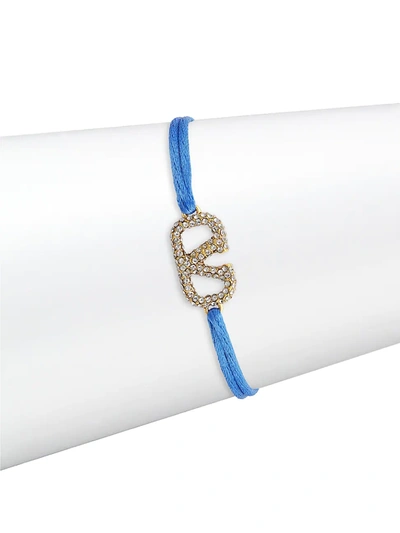 Shop Valentino Vlogo Crystal Cord Bracelet In Blue Multi