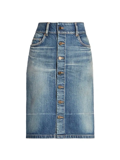 Shop Saint Laurent 90s High-rise Denim Pencil Skirt In Dirty Winter Blue