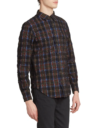 Shop Saint Laurent Men's Classic Plaid Western Shirt In Multicolor Checks