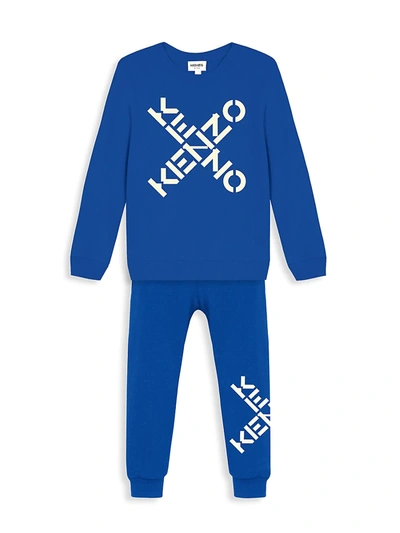 Shop Kenzo Little Boy's & Boy's Cross Logo Joggers In Blue