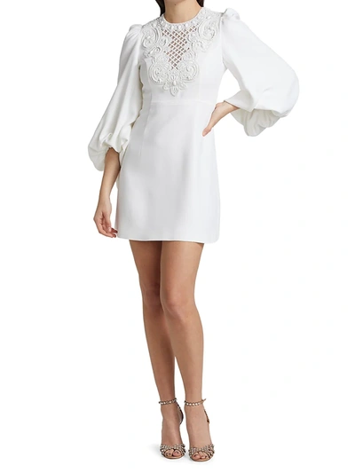 Shop Andrew Gn Women's Lattice Ruffle Puff-sleeve Minidress In Optical White