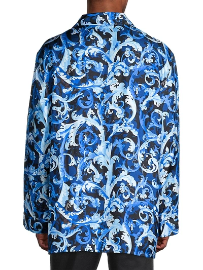 Shop Versace Men's Baroque-print Silk Shirt In Blue Navy