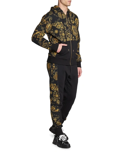 Shop Versace Jeans Couture Regalia Baroque-print Zip-up Hoodie In Nero