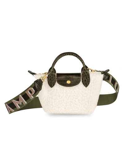 Longchamp Mini Le Pliage Poudreuse Shearling Tote Bag In Weiss | ModeSens