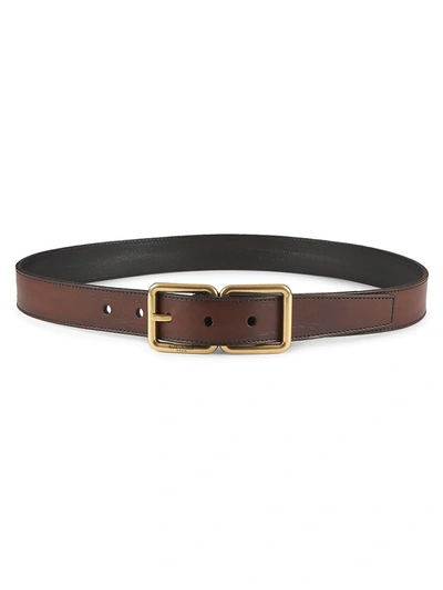 Shop Saint Laurent Double Buckle Leather Belt In Brown