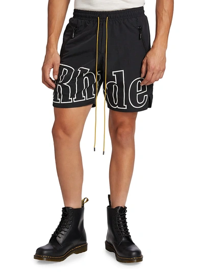 Shop Rhude Logo Drawstring Shorts In Black