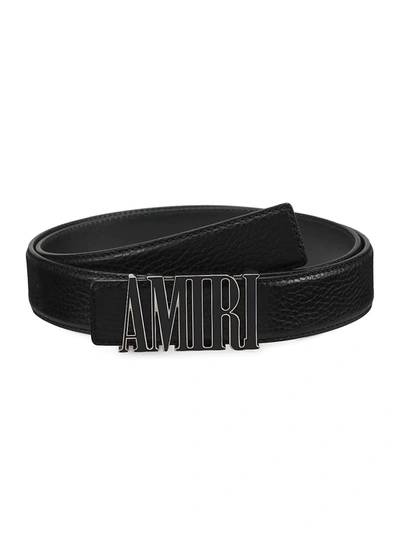 Shop Amiri Enamel-logo Leather Buckle Belt In Black